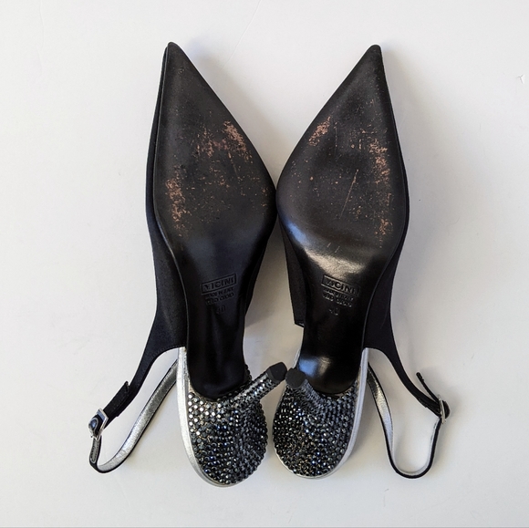 Giuseppe Zanotti Black Crystal Embellished Satin Slingback Pumps - Picture 8 of 16